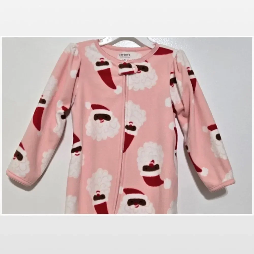 Carters Kid Pink Santa Christmas Fleece Pajamas Sleeper 3T